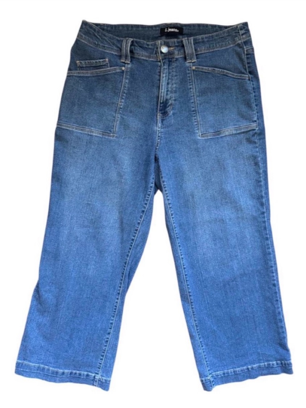 d.jeans Women’s Size 12 cropped Wide Leg Jeans High Rise Patch Pocket Blue Denim